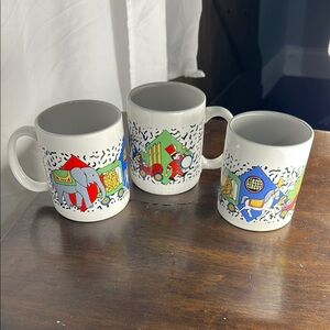 Vintage Las Vegas CIRCUS CIRCUS Whimsical Red and‎ Blue Cartoon Mugs